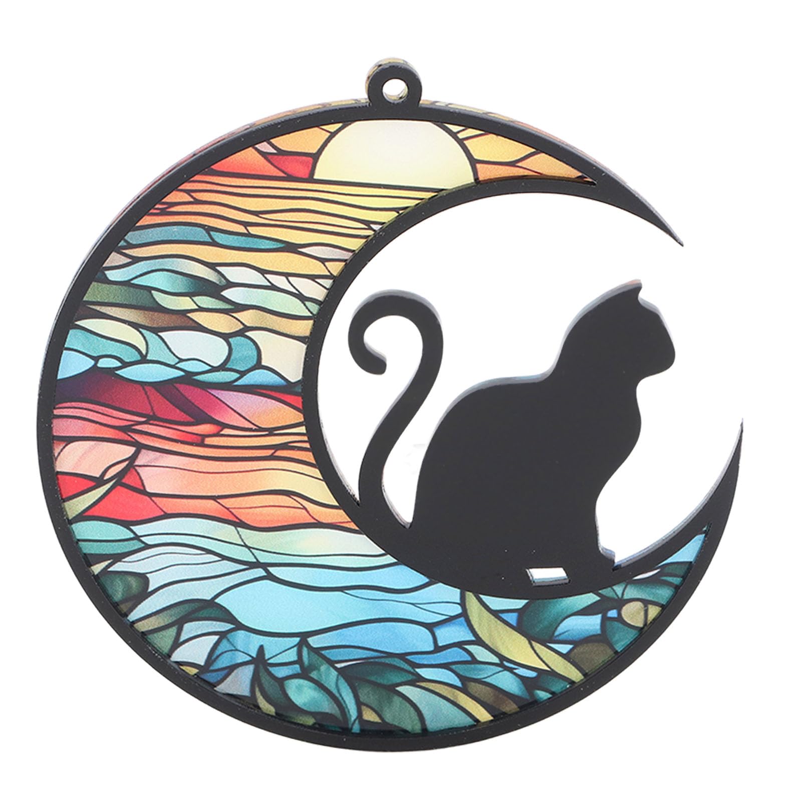 gernie Cat Suncatcher, Cat on Moon Stained Glass Window Hanging, Acrylic Cat Memorial Suncatcher Colorful UV Printed Cat Stained Glass Suncatcher Cat Decor for Cat Lovers Memorial Gift