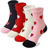 COTTON DAY Kids Girls Valentine's Day Socks with Hearts Stripes Strawberry