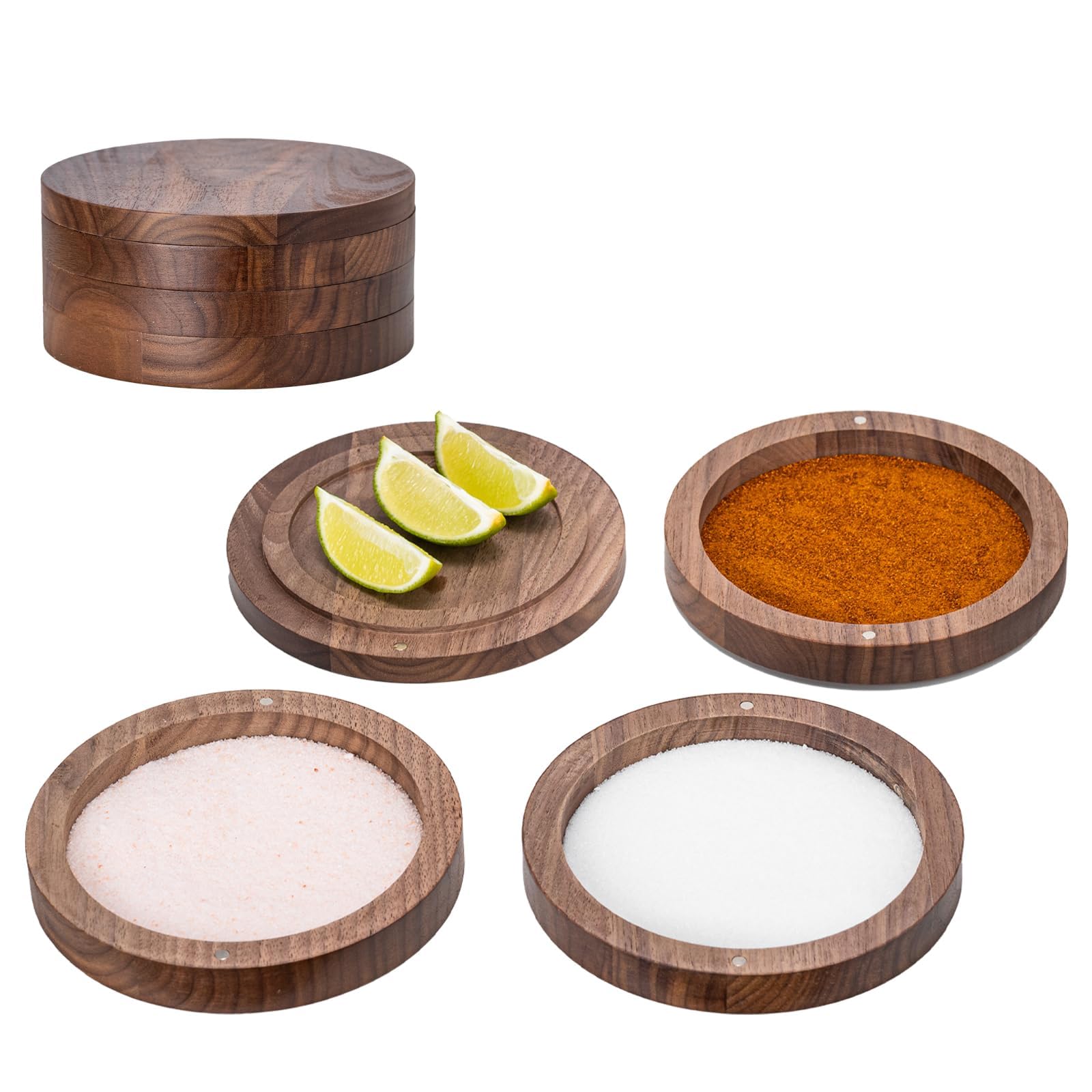 Photo 1 of USEEKRIL 1 Pack 3-Tier Walnut Wooden Margarita Salt Rimmer Set,Salt&Sugar Rimmer for Cocktails Drinks,Cocktail Glass Rimmer Tools with Magnetic Swivel Lid for Bartenders,Home Bar,Parties