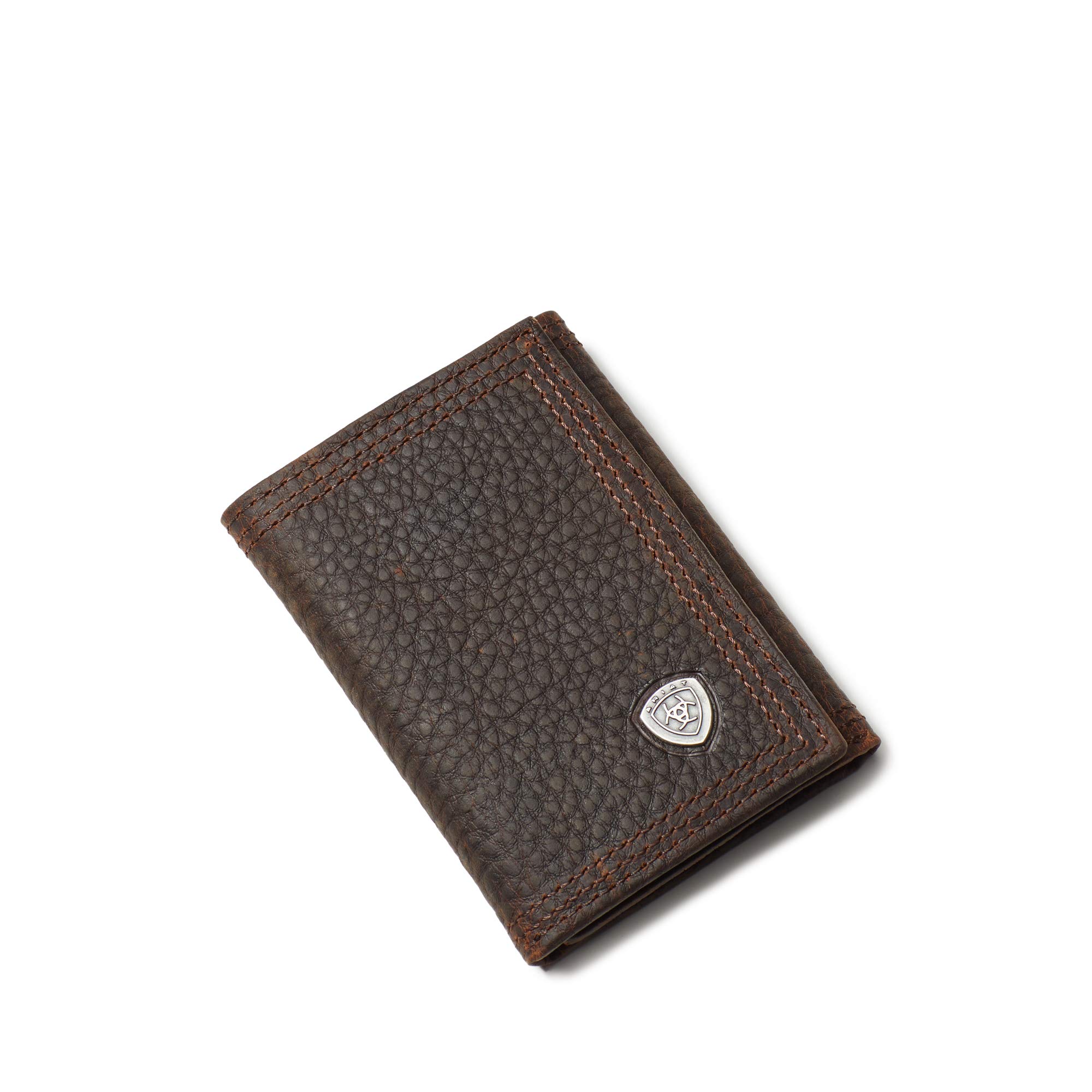 Photo 1 of ARIAT Men's Trifold Wallet, Oil Tan Dark Copper Leather, Brand Concho, Multiple Slots