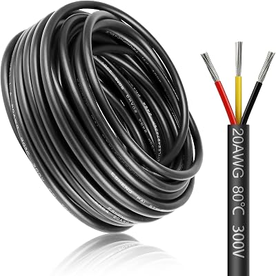 LightingWill 10m 3 Core 20 AWG Wire 0.5mm² 5V-300V Tinned Copper Flexible Cable