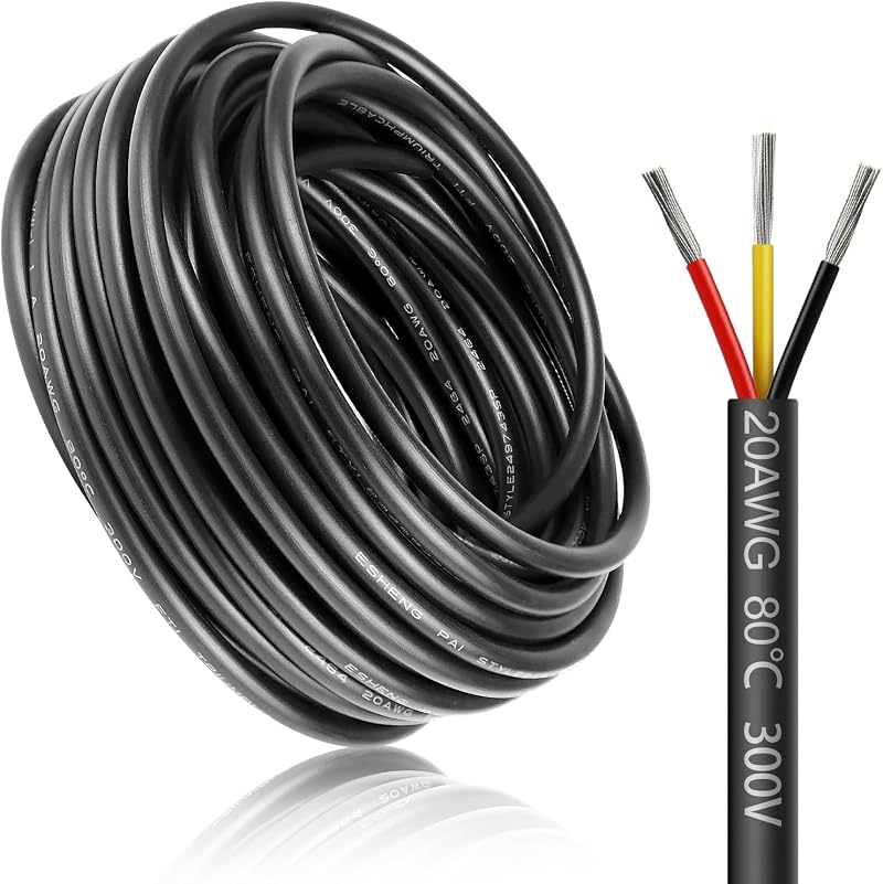 LightingWill 10m 3 Core 20 AWG Wire 0.5mm² 5V-300V Tinned Copper Flexible Cable