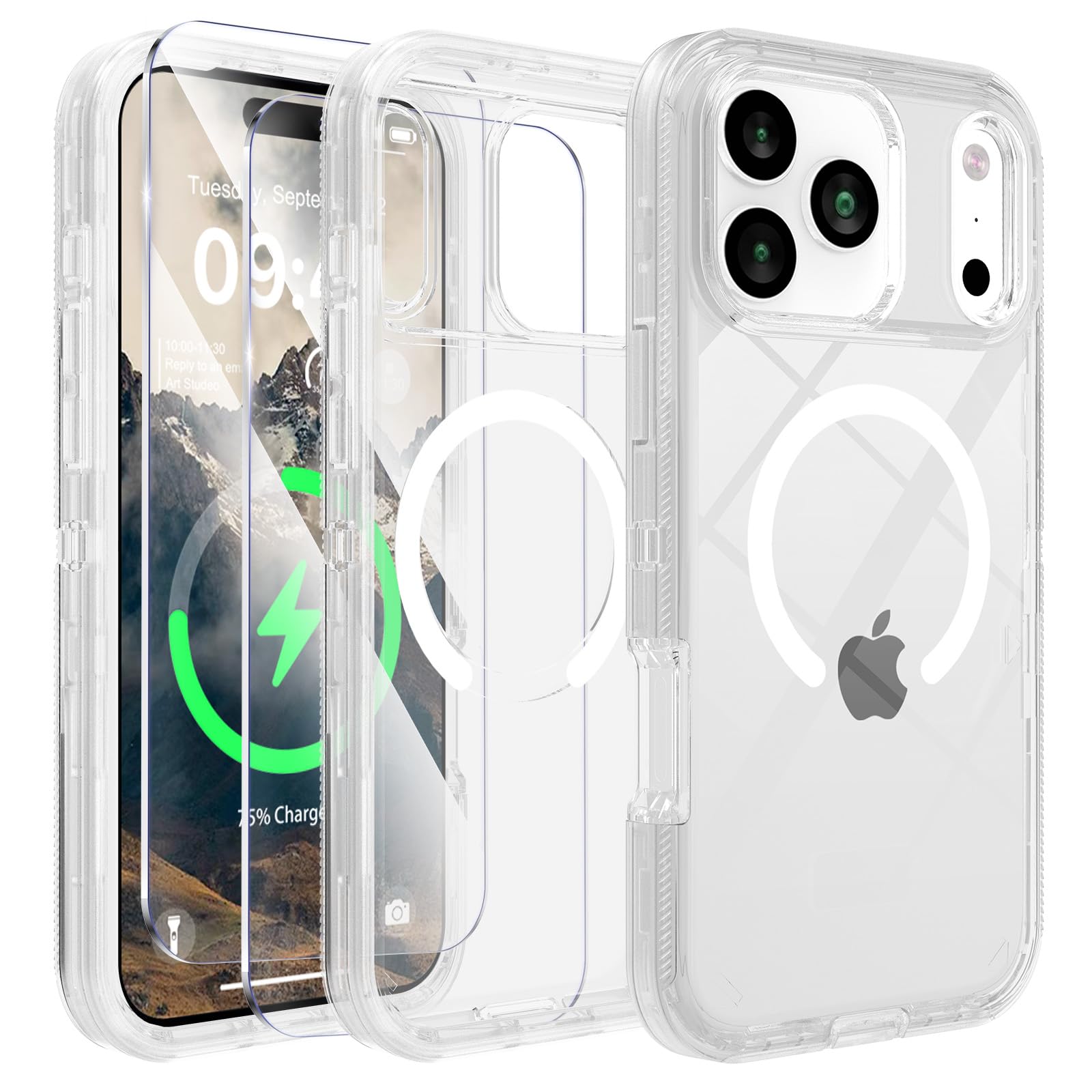 Photo 1 of TUTUKII Compatible with iPhone 17 Pro Case with Screen Protector, Shockproof, Compatible with MagSafe, 3-Layer Drop Protection, Heavy Duty Magnetic Phone Case Cover, 6.3", Crystal Clear