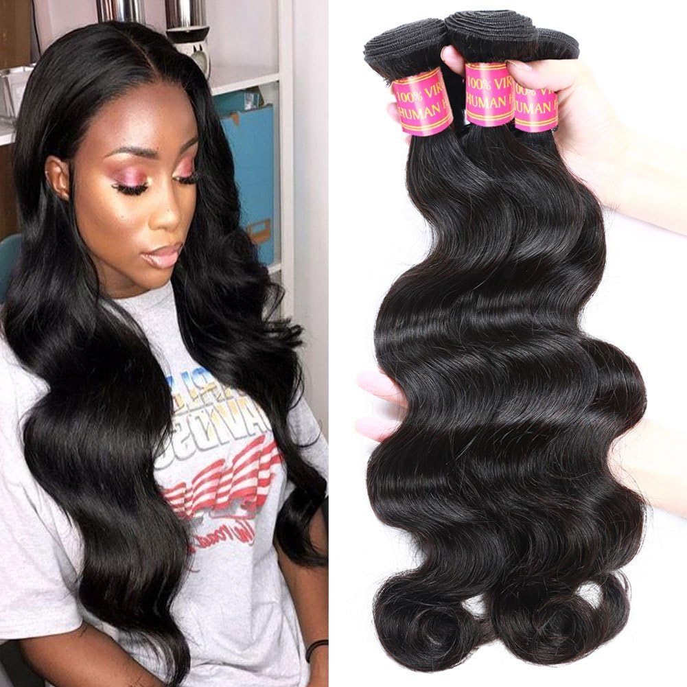 Allove Hair Grade 8a Brazilian Virgin Hair Body Wave 300g 3bundles Brazilian Human Hair Bundles（8 10 12inch) Unprocessed Virgin Human Hair Weave Weft Natural Color (100+/-5g)/Pc