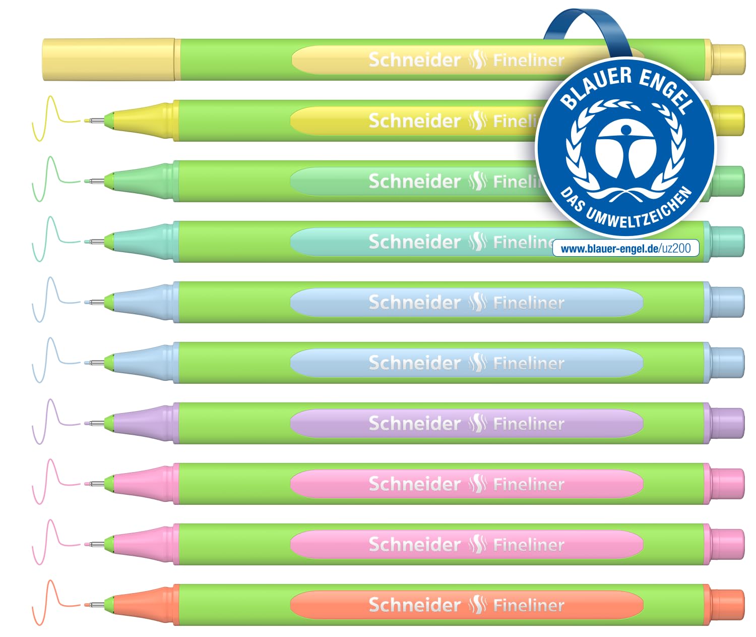 Schneider Line-Up Pastel Fineliner (Triangular Fineliners, Stroke Width 0.4 mm, Bio-Based Plastic) Pack of 10 Assorted