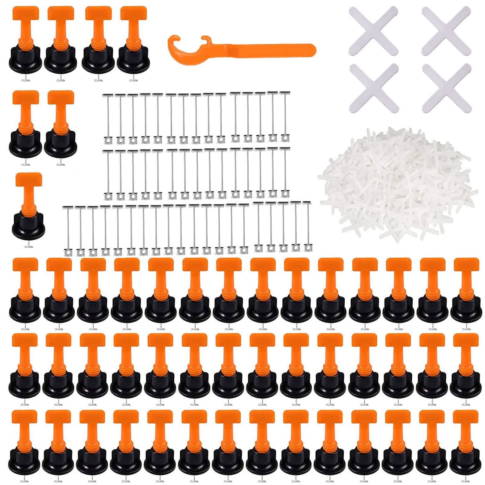 Tile Leveling System Kit, 50 Pcs Tile Leveler with 1 Special Wrench, 100 Pcs Tile Spacers 1.5mm, 50 Pcs Steel Needles, Tiling Tools Levelling Tools, Tile Installation Tool for Building Walls Floors