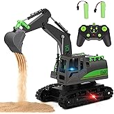 IQKidz Remote Control Excavator Toys for Boys 4-7 Yrs Old - Best Birthday Gift for Kids Age 3 5 8 9 10+, Metal Shovel Construction Vehicles with Light Sound, Rechargeable RC Tracked Digger
