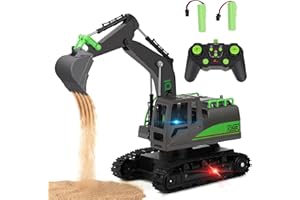IQKidz Remote Control Excavator Toys for Boys 4-7 Yrs Old - Best Birthday for Kids 3 5 8 9 10+, Metal Shovel Construction Vehicles with Light Sound, 2.4G Rechargeable RC Tracked Digger