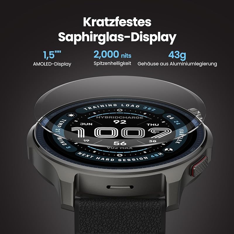 Balance 2 Smartwatch 47mm 1.5'' AMOLED Sapphire Glass, Offline-Karten, Dualband-GPS, 21 Tage Akkulaufzeit, 180+ Sportmodi, HYROX & Golfmodus, Herzfrequenz & Schlaftracking für Android & iPhone
