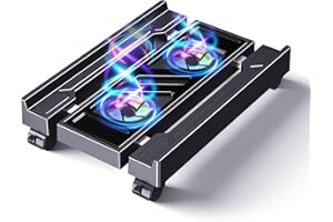 Hovadova Adjustable Computer Tower Stand with Cooler Fan and Light, PC Stand for Floor, Mobile CPU Holder with 4 Caster Wheels Fits Most PC Tower, Under Desk CPU Holder for Office,Gamers and Students