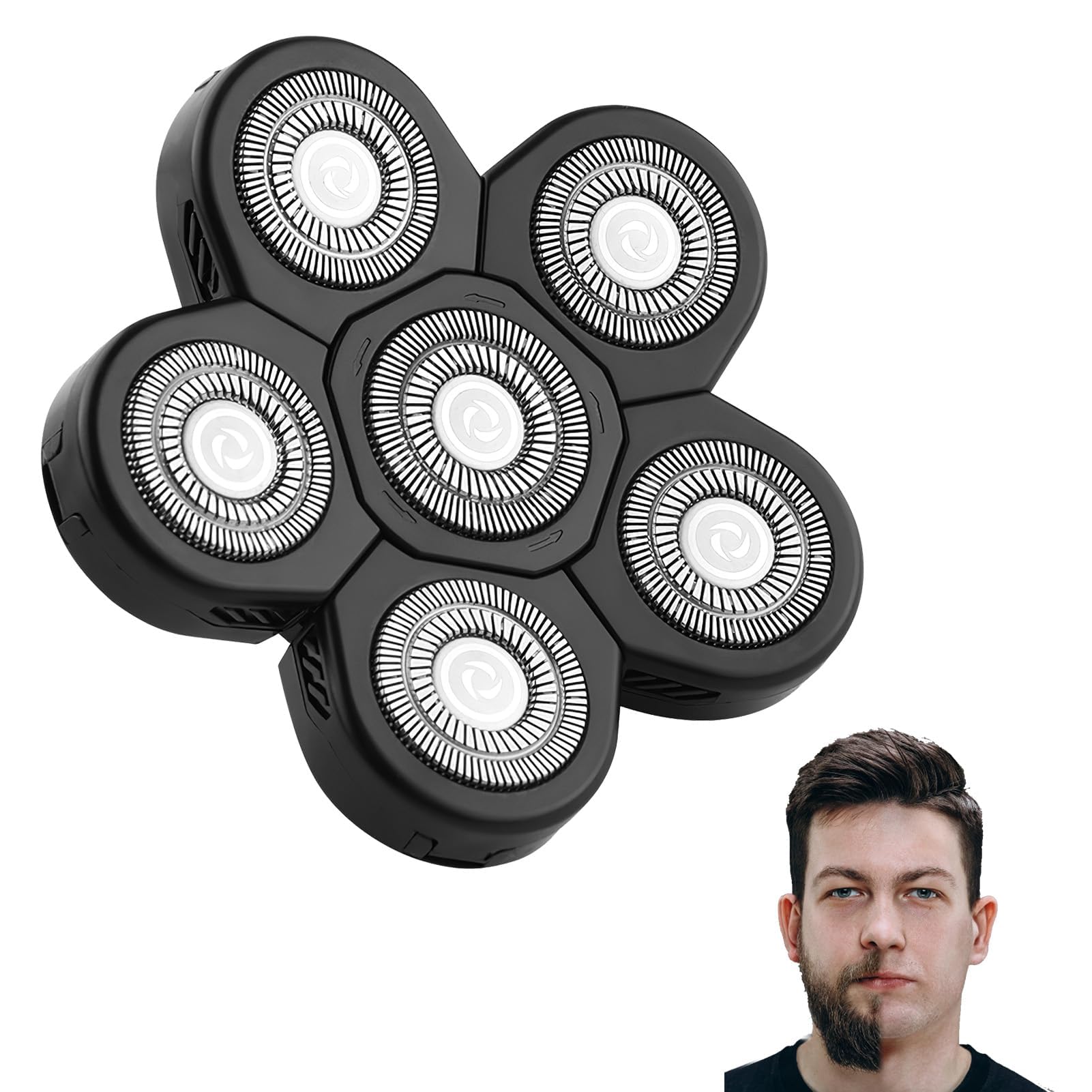 6 Head Bald Shaver Heads Replacement, 6D Head Floating Shavers for Bald Men, Washable Electric Razors Replacement Heads Universal Beard Cutter Accessories for Head and Face