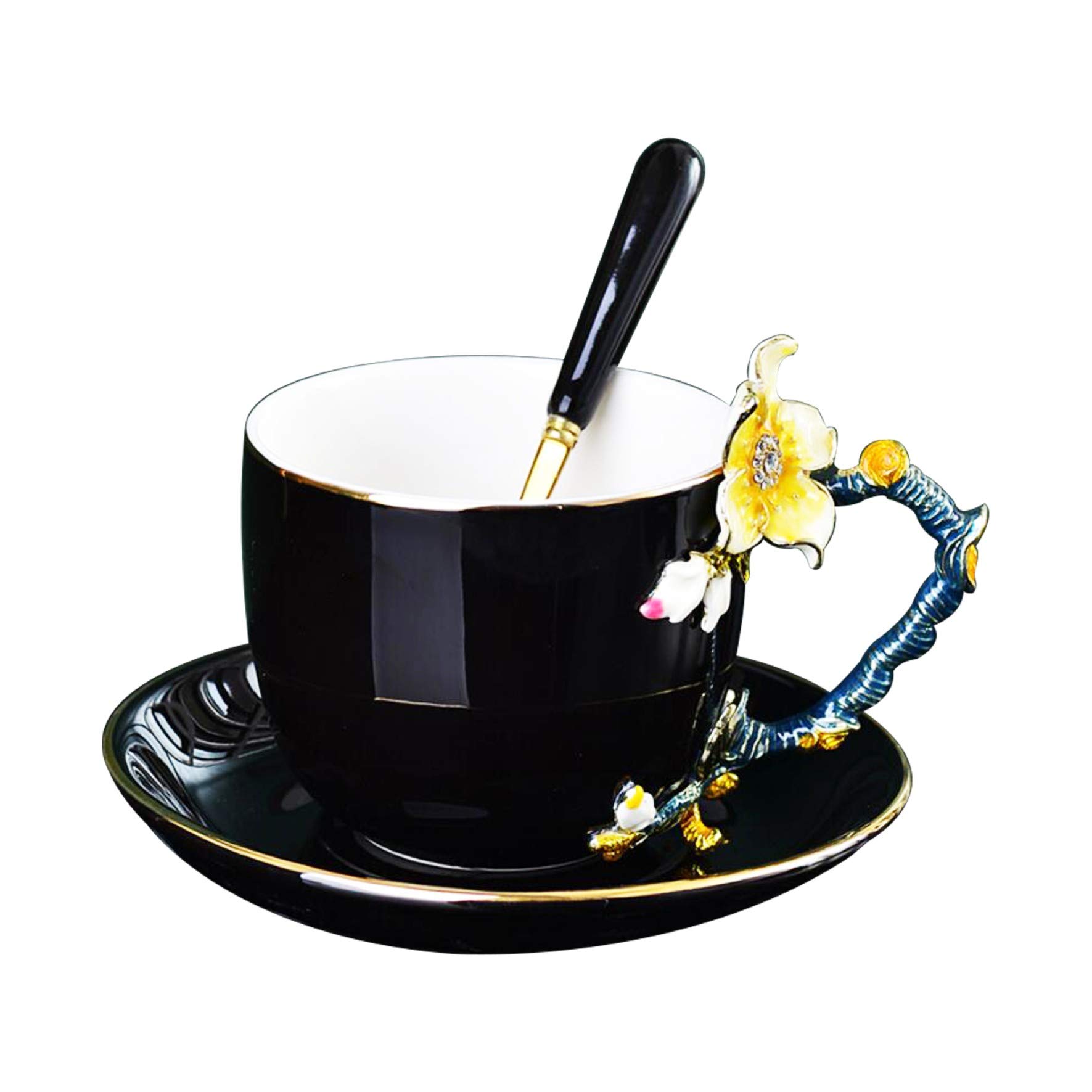 Buy Tea Cup Coffee Mug Cups,13 Oz Ceramic Coffee Cups And Saucers Sets With  Spoon, Unique Personalized Birthday Gift Ideas For Women Mom Grandma  Teachers Hot Beverages (Black) Online At Desertcartindia