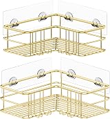 Menbyci 2 Pack Corner Shower Caddy Adhesive Shelf 8 Hooks Gold view 9