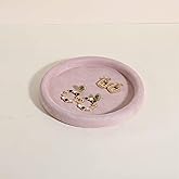 GemeShou Round Jewelry Organizer Plate, Top Microfiber Velvet Jewelry Display Tray, Empty Jewelry Showcase Tray for Necklaces, Bracelets, Rings, Earrings (Pink-Medium, 7.9 x 7.9 in)