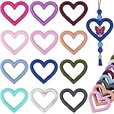 WEWAYSMILE 12 Pieces Silicone Ring Bead Silicone Beadable O Rings 65mm Silicone Ring with 2 Silicone Holes for DIY Keychain Car Charms Jewelry Making Pendants(Multi Color Hearts)