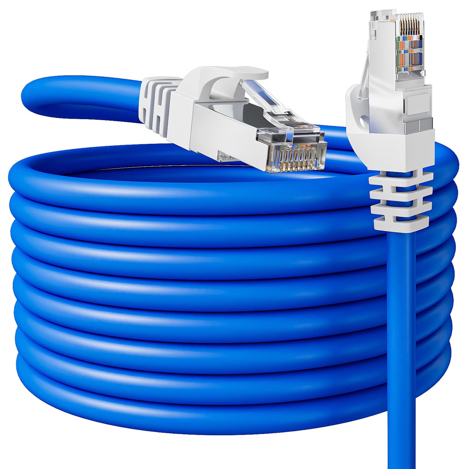 Ethernet Cable 20m, Cat 6A High Speed Internet Cable Long, RJ45 FTP Shielded Network Cable Blue 1000Mbit/s 550MHz, 24AWG Round Gigabit LAN Cable Broadband Patch Cord for Router Modem Switch Laptop