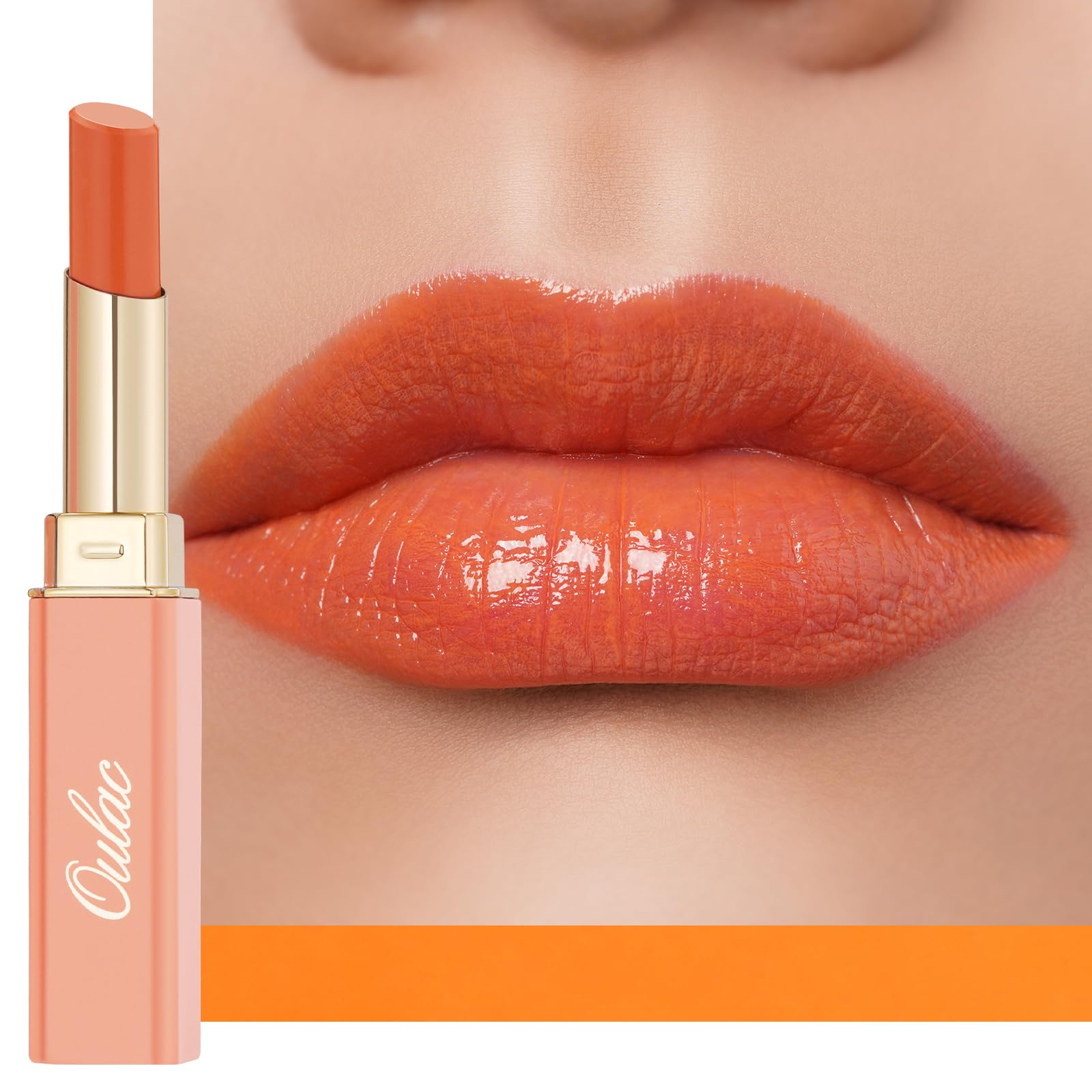 Oulac Makeup Moisture Shine Lipstick, Love Hate, Orange, Sheer, Glossy, Long Lasting, Highly Pigmented, Creamy Formula