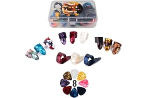Thumb Finger Picks Plectrum With Plastic Picks Case, 1 Dozen (3 Pairs) SUNLP Celluloid Guitar thumb finger picks Mandolin Banjo thumb finger picks and Free 8pcs 0.46mm Guitar Picks (Mix Color)