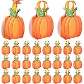 XEQWZVFR 25 Sets Pumpkin Paper Gift Bags with Handle Pumpkin Treat Bags Fall Candy Goodies Bags Grocery Shop Bags Kraft Gift Bag for Autumn Harvest Halloween Baby Shower Thanksgiving Day Party Favors