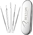 BESTOPE Blackhead Remover Pimple Popper Tool Kit Acne Comedone Zit Blackhead Extractor Tool for Nose Face, Blemish Whitehead Extraction Popping,Stainless Steel with Metal Case