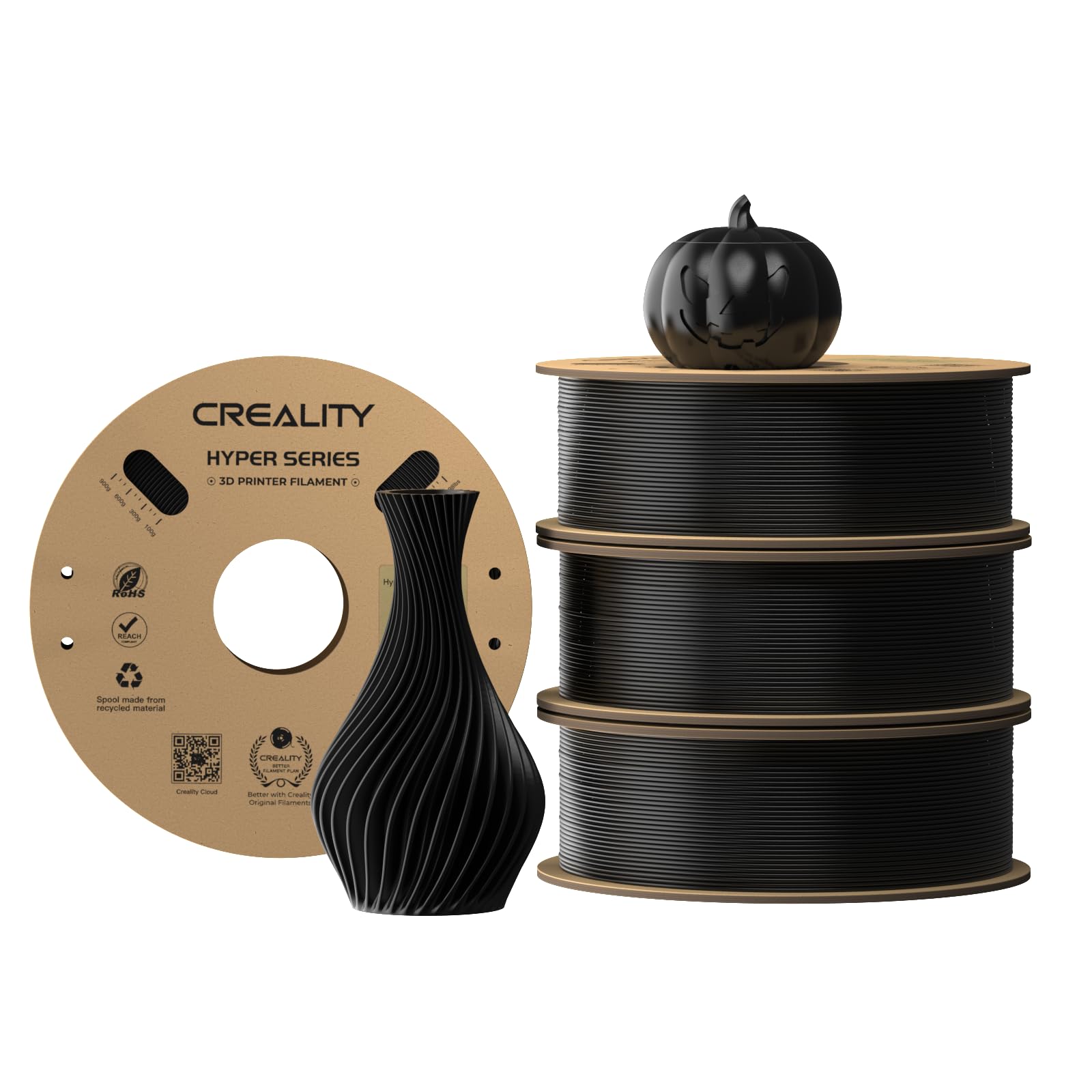Creality 3D Printer Filament PLA 1.75mm 4KG-Halloween Gifts, Official Hyper PLA Filament Durable and Resistant,4Pcs 2.2 lb/1 kg, 600 mm/s Designed for High-Speed 3D Printing (Black) Image Creality 3D Printer Filament PLA 1.75mm 4KG-Halloween Gifts, Official Hyper PLA Filament Durable and Resistant,4Pcs 2.2 lb/1 kg, 600 mm/s Designed for High-Speed 3D Printing (Black) Image