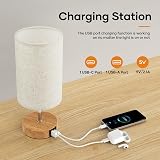Suright Bedside Lamp 3-Way Dimmable USB A+C Ports Linen Shade LED Bulb Included view 4