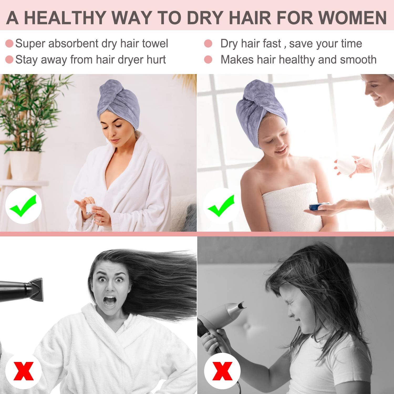 Microfiber Hair Towel Wrap Set - Anti Frizz Microfiber Hair Towel for Curly Long Hair Drying Towels with Makeup Headband-Quick Magic Hair Dry for Women- Gift Box: Home & Kitchen