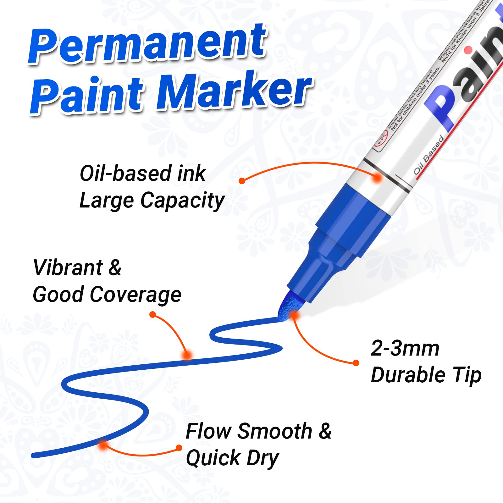 Permanent Marker Wasserfeste Stifte set: 12 Farben zum Steine Bemalen Permanent Marker Bunt Glasstift Lackstifte für Karton, Kunststoff, Holz, Metall,Keramik Tasse,Reifen 4