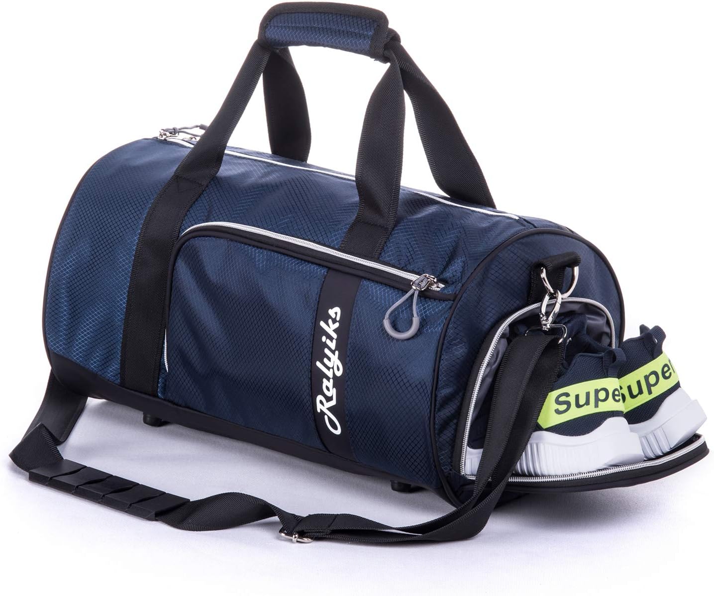 navy and white shoes and bag