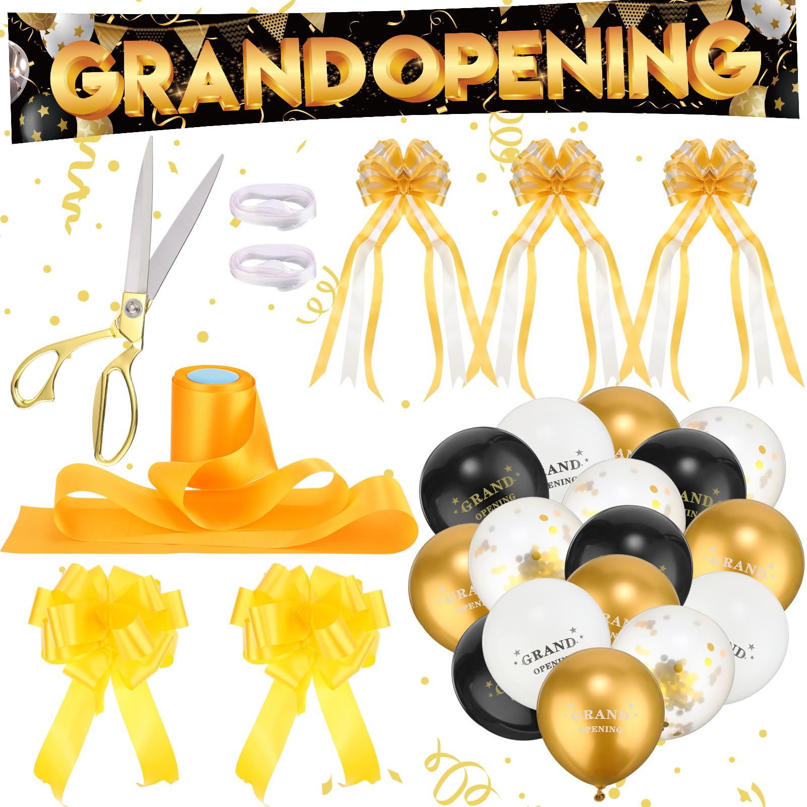 Photo 1 of Halloscume 55 Pcs Grand Opening Ribbon Cutting Ceremony Kit Include Giant Grand Opening Banner 45 Latex Balloons 4 Bows Scissor Banner Rope 2 Balloon Ropes Yellow Ribbon for Backdrop Supplies