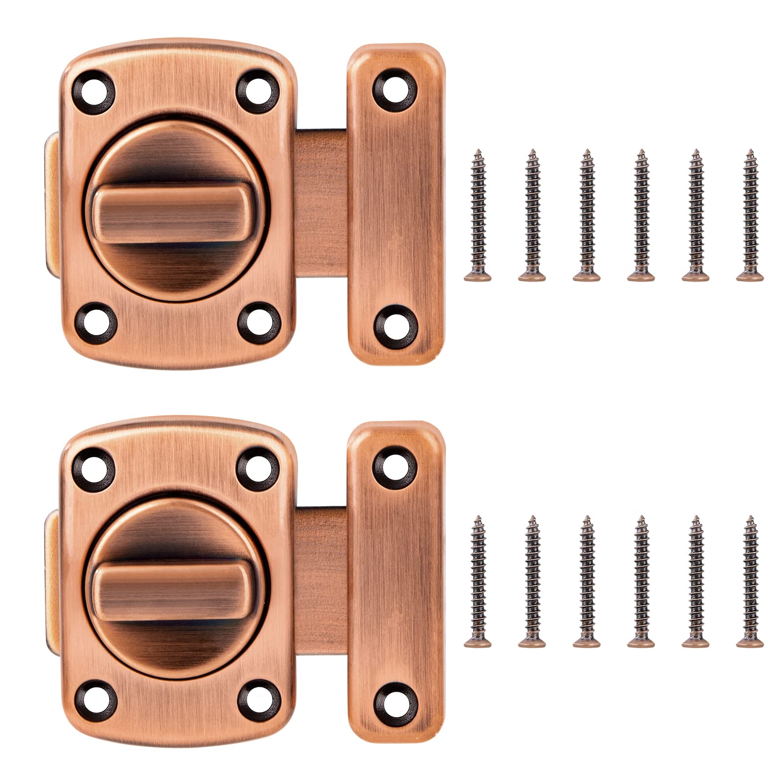 Door Latches Rotating Bolt Latch Zinc Alloy Gate Latches Safety Door Slide Lock with Screws for Bathroom Door Cabinet Door 2 Pieces (Red Bronze)