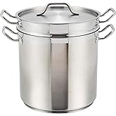 Winco 16 qt Stainless Steel Double Boiler with Cover | Gentle heat prevents scorching, Secure riveted handles, Induction compatible