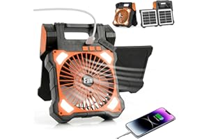 Ninonly Solar Powered Camping Fan, 22000mAh Portable Camping Fan for Tent with LED Light, 5 Timer Settings & 5 Speeds, Rechar