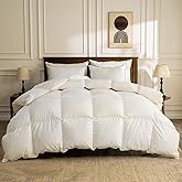 BPC Lightweight Organic Feather Down Comforter King Size, Hotel-Luxury Fluffy Duvet Insert with Cotton Cover and Puffy Feather Down Filling, for Summer/Hot Sleepers, Ivory White, 106x90 Inches