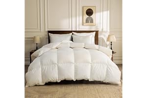 BPC Lightweight Organic Down Comforter Queen Size - Hotel Duvet Insert with 100% Cotton Cover, 750 Fill-Power Feathers & Down Comforter, for Warm Weather/Hot Sleepers, Ivory White, 90x90 Inches