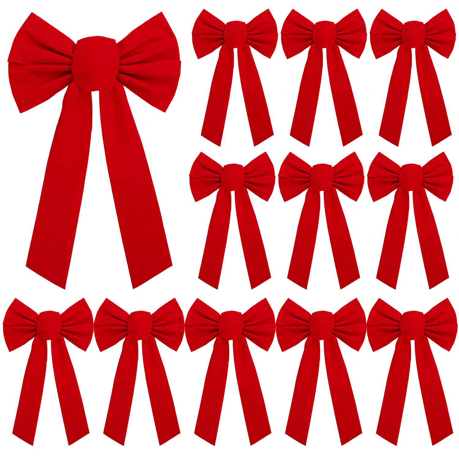 URATOT 12 Pack Red Velvet Christmas Bows Holiday Christmas Bows Christmas Wreaths Decoration, 9 x 16 inches(12, 9 x 16 Inches)