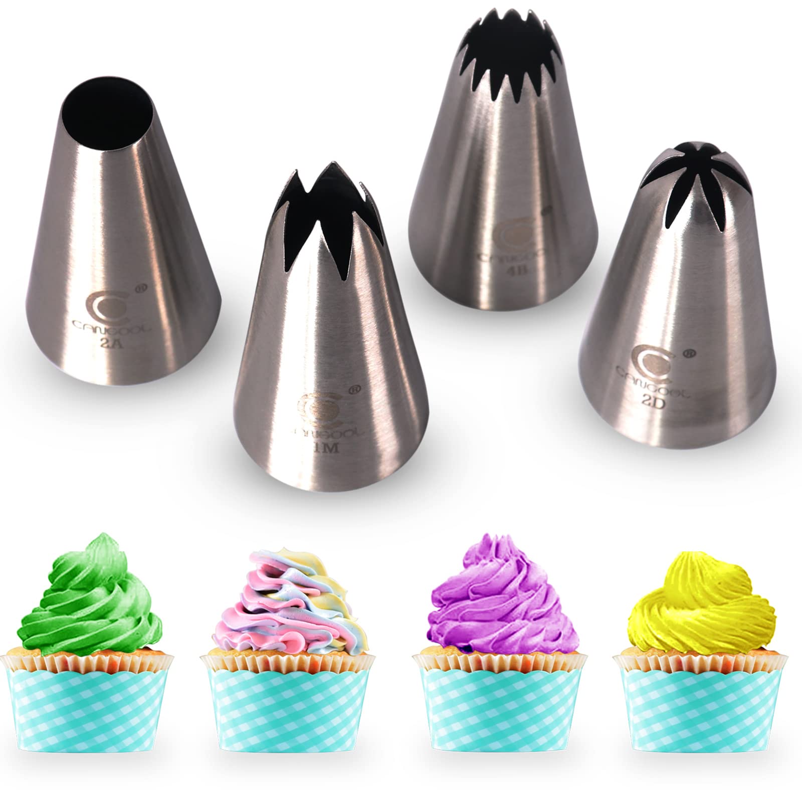 Cangool Cake Decorating Tools Extra Large Piping Nozzle 4 Pack Cake Piping Nozzles Tips Kit