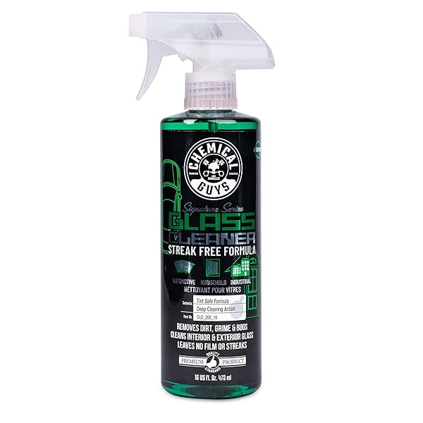 CHEMICAL GUYS CLD_202_16 SIGNATURE SERIES GLASS CLEANER (WORKS ON GLASS, WINDOWS, MIRRORS, NAVIGATION SCREENS & MORE; CAR, TRUCK, SUV AND HOME USE), AMMONIA FREE & SAFE ON TINTED WINDOWS, 16 FL OZ
