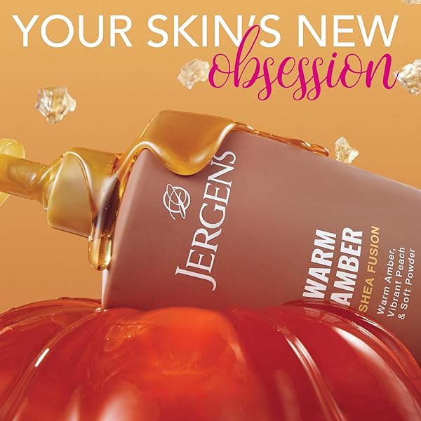 JERGENS SHEA FUSION WARM AMBER SCENTED LOTION, MOISTURIZING BODY LOTION WITH SHEA BUTTER AND VITAMIN E, 14 FL OZ
