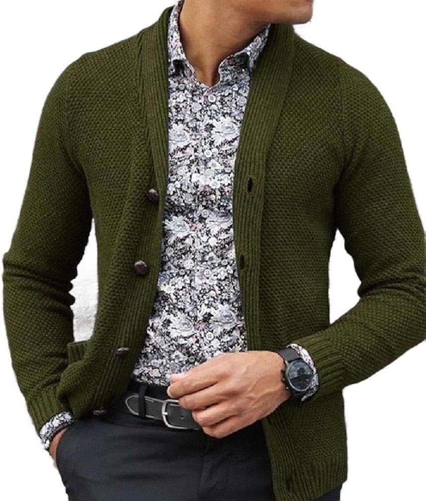 Men Outwear Button Down Knitted Casual Fashion Jacket Coat, Army Green