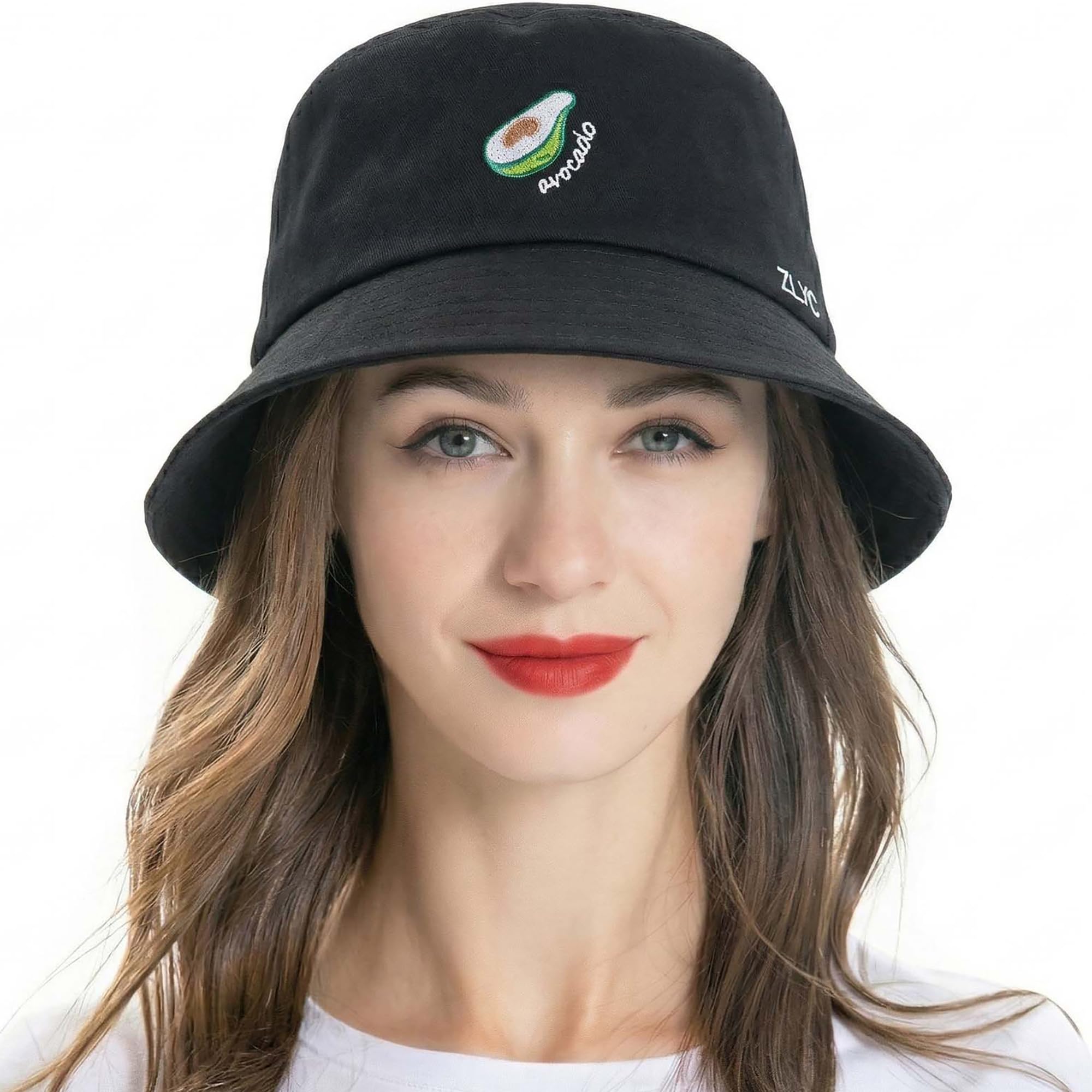 ZLYC Women Men Bucket Hat Embroidered Sun Fishing Hats Summer Outdoor Hat(Black Avocado),One Size