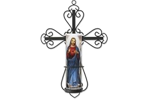 Stonebriar Decorative Scrolled Metal Cross Wall Sconce with Jesus LED Candle, Religious Gift Ideas for Friends and Family