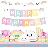 Dandat 175 Pcs Rainbow Party Decorations Happy Birthday Party Supplies Serves 24 Guests Rainbow Design Plates Cups Napkins Tablecloths Banner