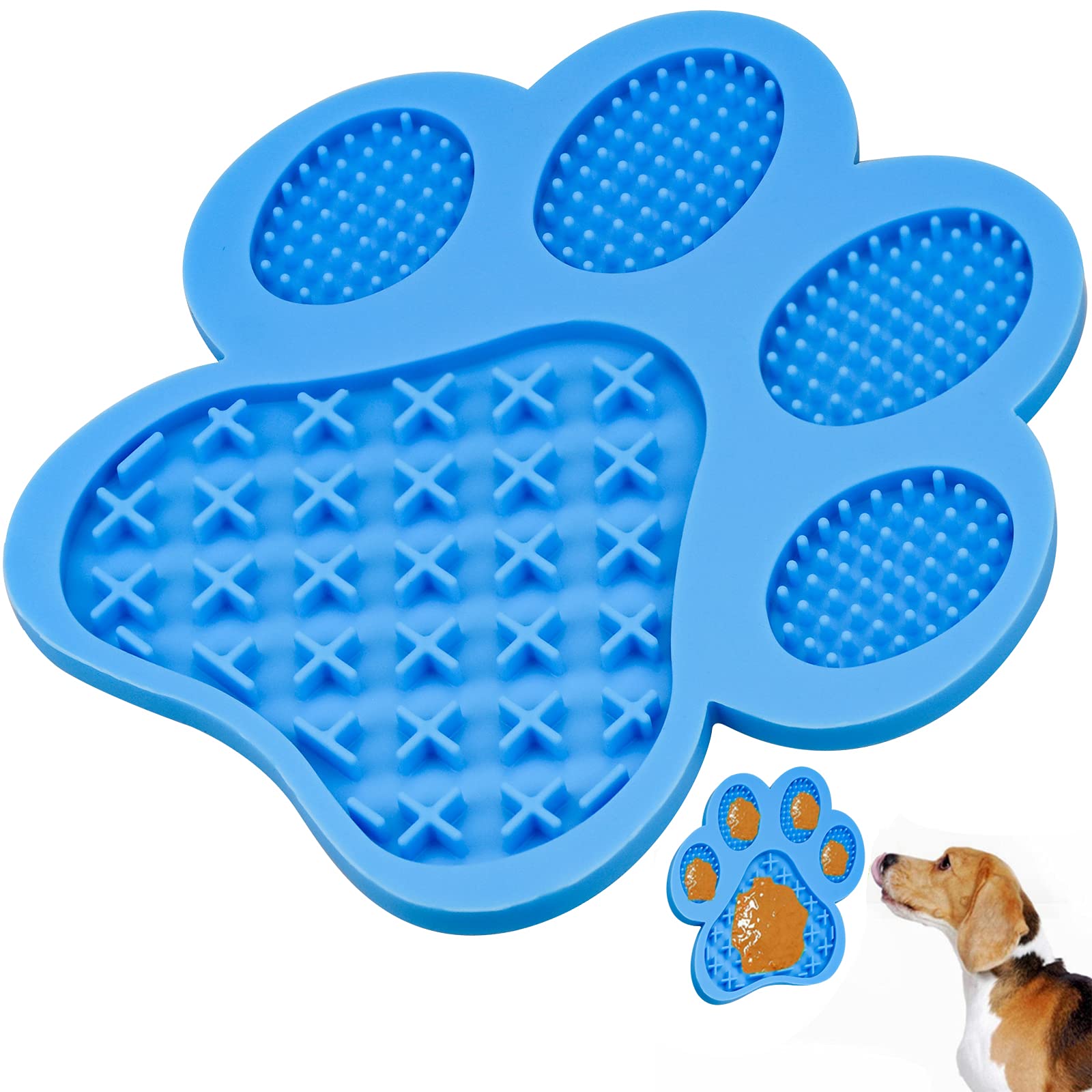 GLORHA Silicon Dog Peanut Butter Lick Mat, Blue Dog Lick Mats with Suction for Pet Food Yogurt Pet Bathing Grooming Training