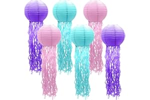 TUSAUW 6pcs Hanging Jellyfish Paper Lanterns for Mermaid Theme Party Wedding Kids Birthday Baby Shower Party Ocean Mermaid Themed Party Jellyfish Decorations (Pure Color)