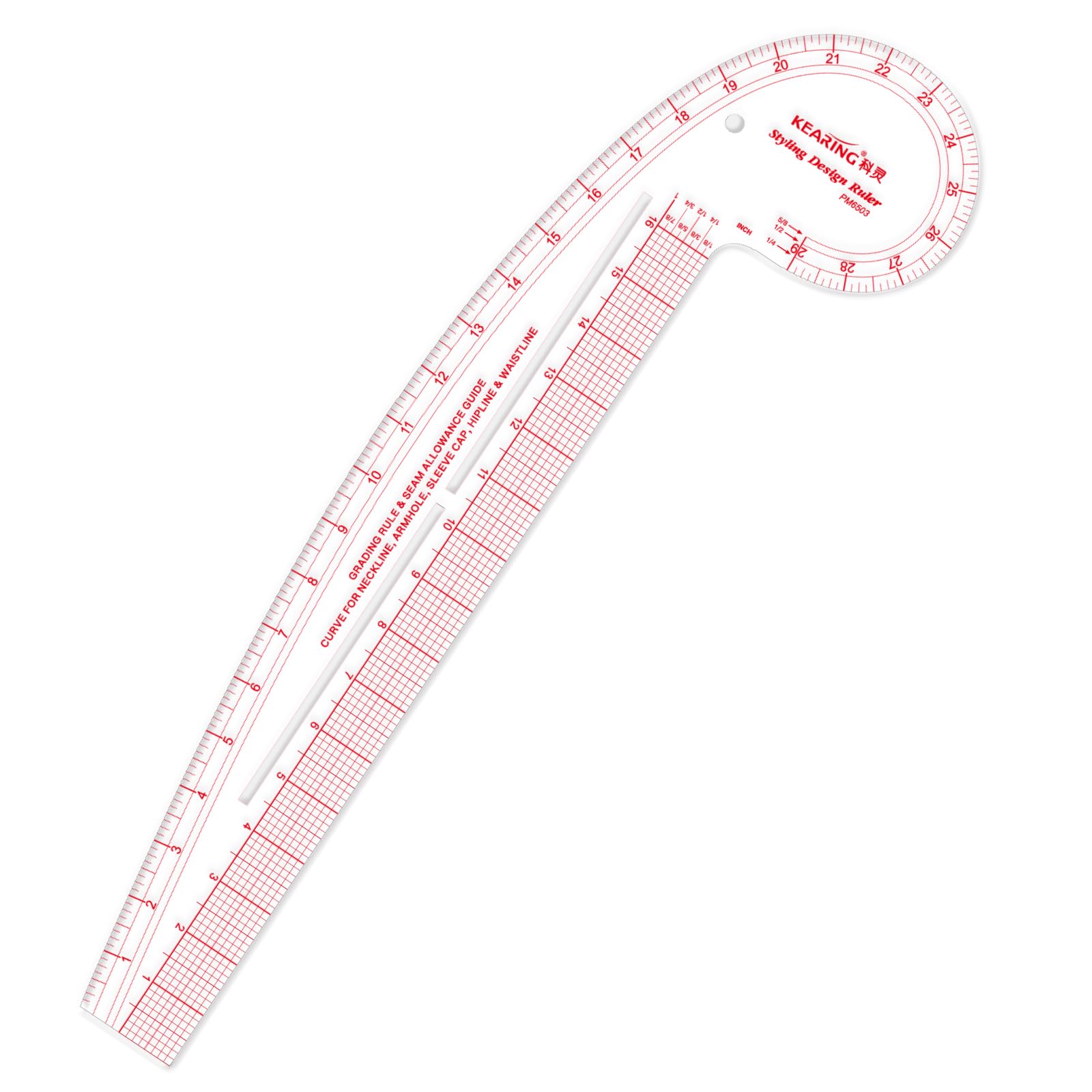 KEARING 29" Curve & 16" Straight Styling Design Marking Ruler, Clear Acrylic Hip French Curve Ruler Vary Form Curve Ruler for Sewing Pattern Making, 4 Rulers in 1 Transparent Fashion Designer's Ruler
