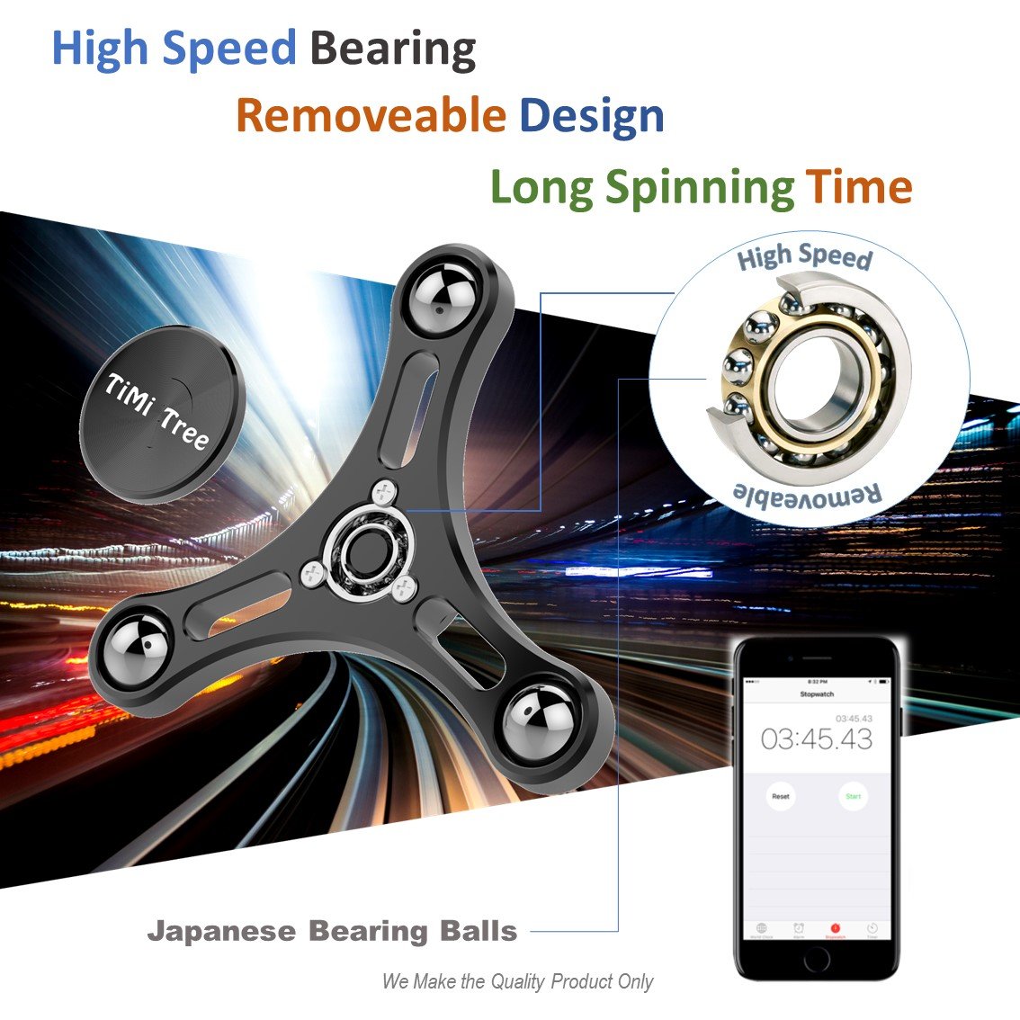 Finger Spinner Metal Black Fidget Toy Prime, New Fidget Spinner Modular Version Ball Bearing Hand Focusing Tri-Spinner build Spinner Tower with connectors by TiMi Tree