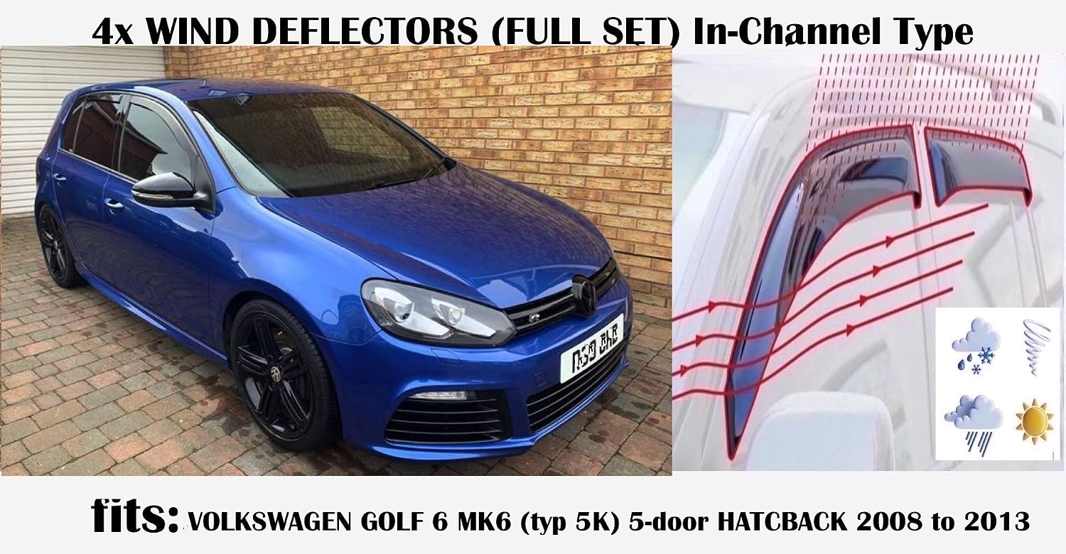 Set Of 4 Wind Deflectors For VW MK6 GOLF 6 HATCHBACK 5 door R GTI GT 2008 2009 2010 2011 2012 In-Channel Acrylic Side Window Visors-Smoke Tinted Sun & Rain Guards Reflectors - Image 3
