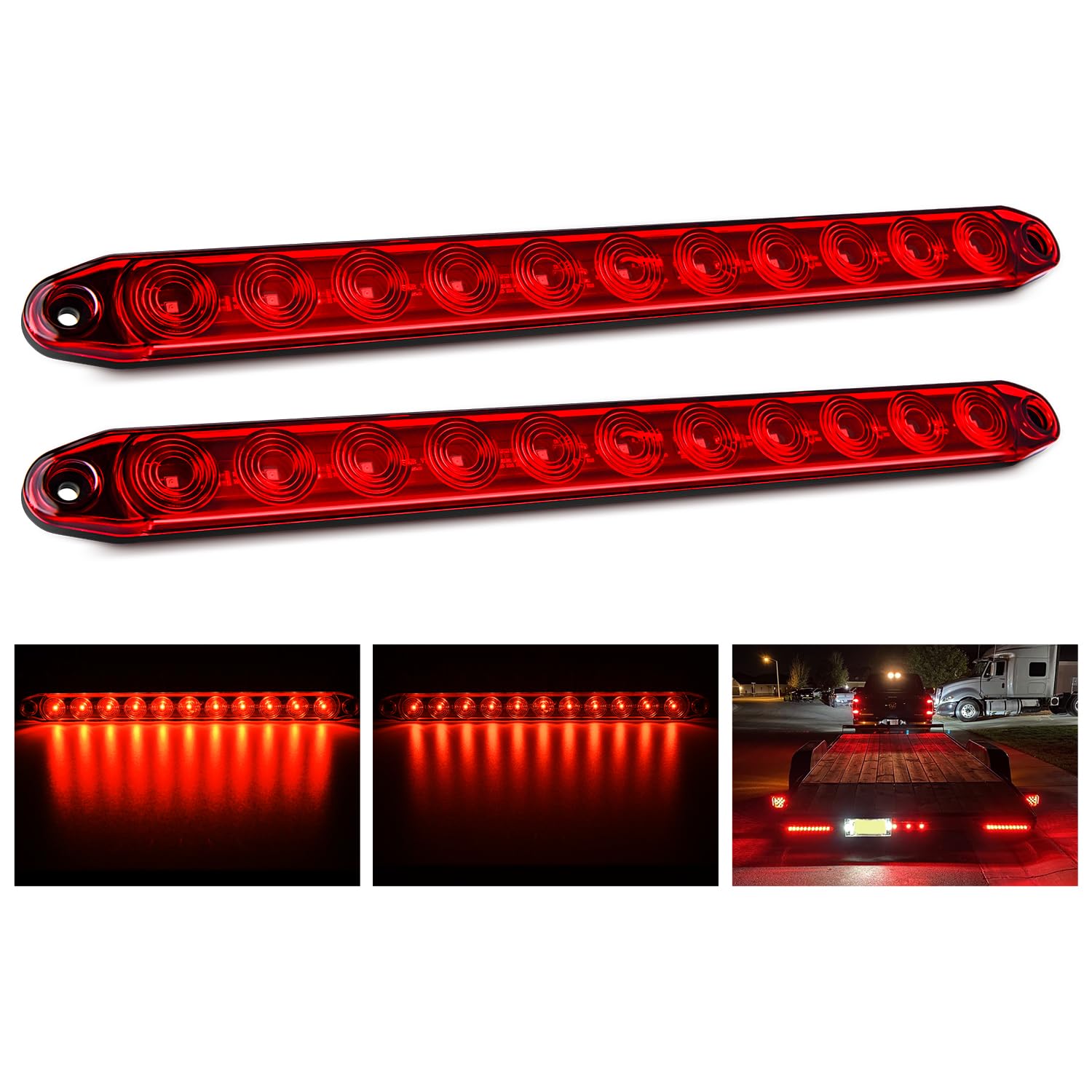Photo 1 of Nilight 2PCS 16Inch 11 LED Red Trailer Light Bar for Parking Stop Turn Signals Tail Brake DOT Compliant IP65 Waterproof Truck ID Marker
