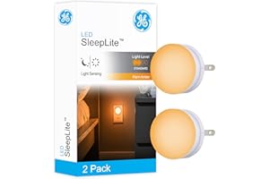 GE SleepLite LED Night Light, 2 Pack, Dusk-to-Dawn Sensor, Sleep Light, Dim Light, Warm Amber, Compact, Ideal for Bedroom, Nursery, Bathroom, Hallway, 45247, 2 Count